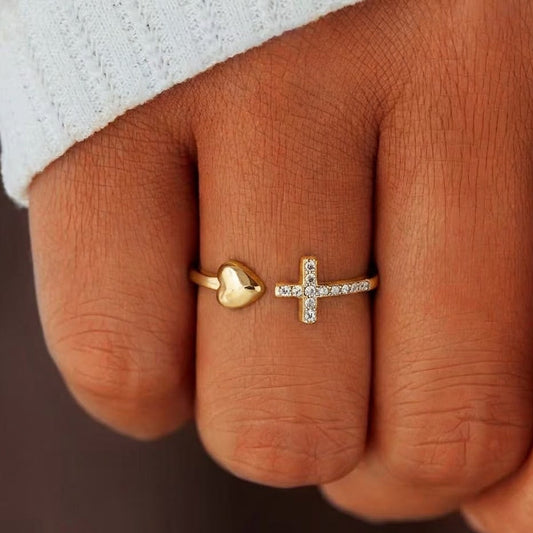 Anillo cruz corazón