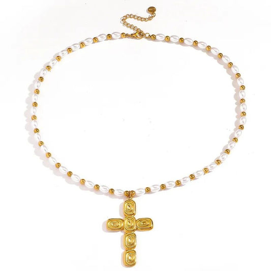 Collar Cruz con perlas