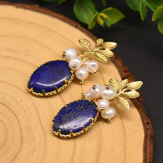 Aretes Lapislázuli con perlas