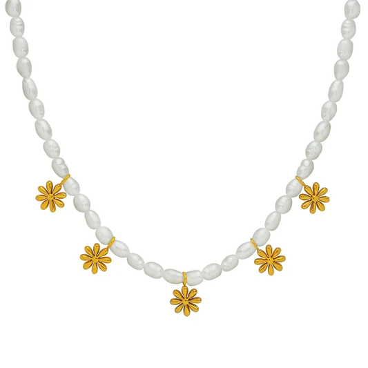 Collar perlas con flores
